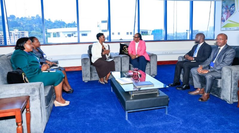 The Chief Executive Officer of the Presidential CEO Forum (PCF), Ms. Irene Birungi Mugisha, welcoming the Uganda Registration Services Bureau (URSB) team led by the Registrar General, Ms. Mercy K. Kainobwisho.